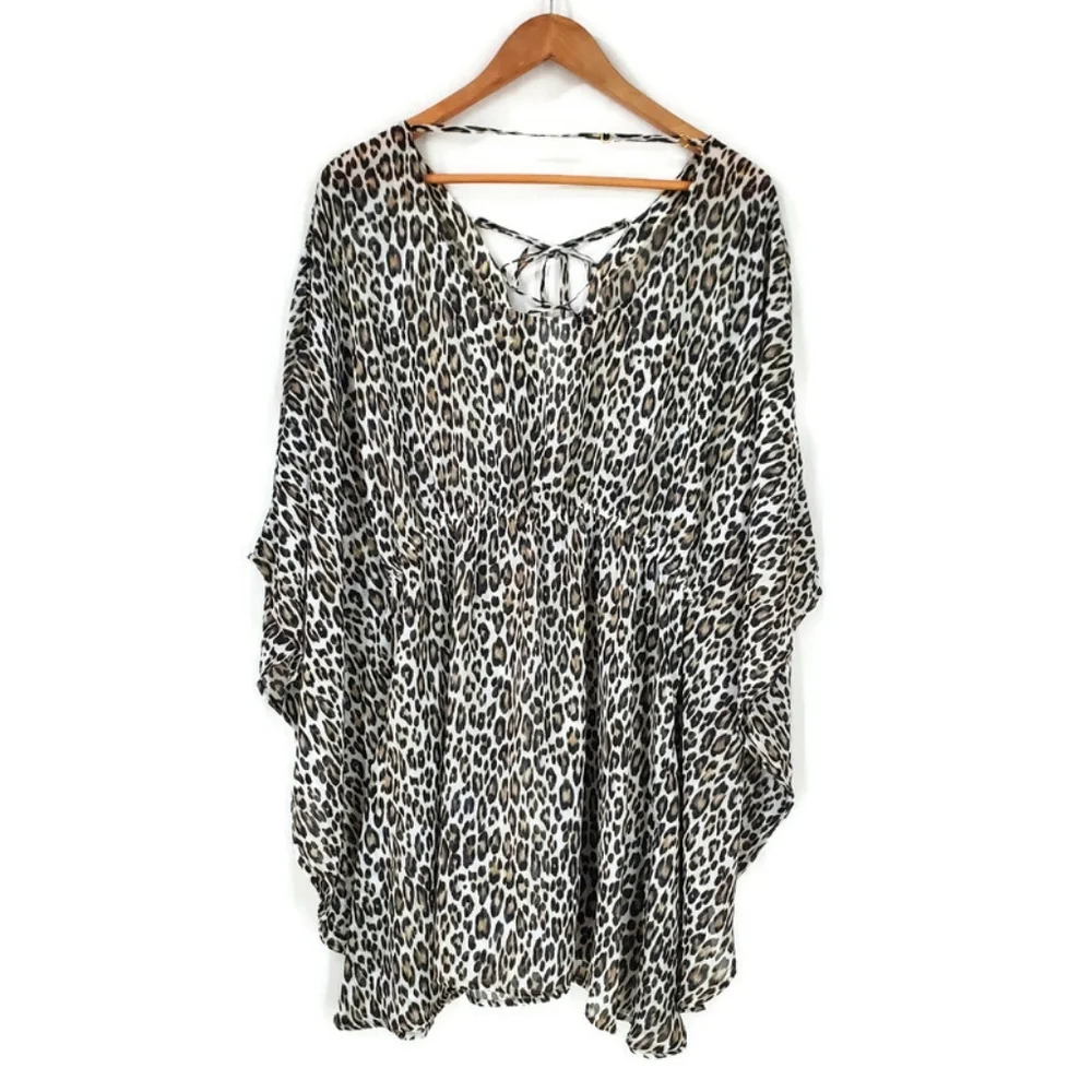 Tommy Bahama Animal Print Lace-up Tunic Swim Cover Up Sz L/XL Stretch Waist - Picture 4 of 12